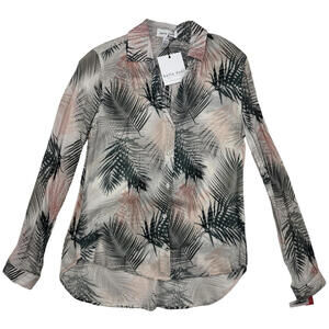 Bella Dahl Classic Button Down Shirt Blouse V-Neck Palm Tree Print Size XS